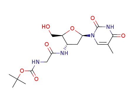 Molecular Structure of 142410-21-7 (Thymidine,
3'-deoxy-3'-[[[[(1,1-dimethylethoxy)carbonyl]amino]acetyl]amino]-)
