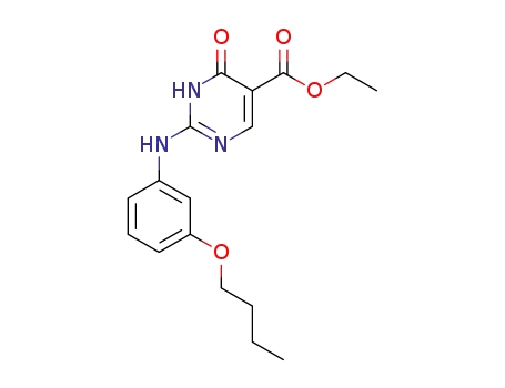 Molecular Structure of 98771-69-8 (2-(3-Butoxy-phenylamino)-6-oxo-1,6-dihydro-pyrimidine-5-carboxylic acid ethyl ester)