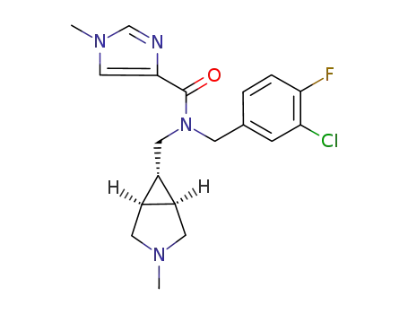 Molecular Structure of 1173239-39-8 (1-methyl-1H-imidazole-4-carboxylic acid (3-chloro-4-fluoro-benzyl)-(3-methyl-3-aza-bicyclo[3.1.0]hex-6-ylmethyl)-amide)
