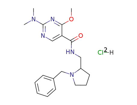 Molecular Structure of 84332-26-3 (5-Pyrimidinecarboxamide, N-((1-benzyl-2-pyrrolidinyl)methyl)-2-(dimeth ylamino)-4-methoxy-, dihydrochloride)