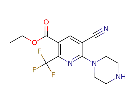 Molecular Structure of 266680-09-5 (ethyl 5-cyano-6-(piperazin-1-yl)-2-(trifluoromethyl)nicotinate)