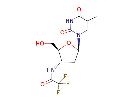Molecular Structure of 132149-28-1 (2,2,2-trifluoro-N-[(2S,3S,5R)-2-(hydroxymethyl)-5-(5-methyl-2,4-dioxo-pyrimidin-1-yl)oxolan-3-yl]acetamide)