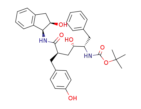 Molecular Structure of 138498-62-1 (N-(2(R)-hydroxy-1(S)-indanyl)-5(S)-[1,1-dimethylethoxy-carbonylamino]-4(S)-hydroxy-6-phenyl-2(R)-(4-hydroxyphenylmethyl) hexanamide)