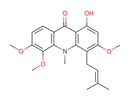 Molecular Structure of 109030-95-7 (9(10H)-Acridinone,1-hydroxy-3,5,6-trimethoxy-10-methyl-4-(3-methyl-2-buten-1-yl)-)