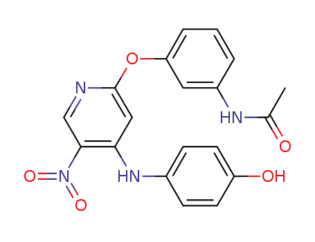 Molecular Structure of 850663-61-5 (Acetamide,
N-[3-[[4-[(4-hydroxyphenyl)amino]-5-nitro-2-pyridinyl]oxy]phenyl]-)