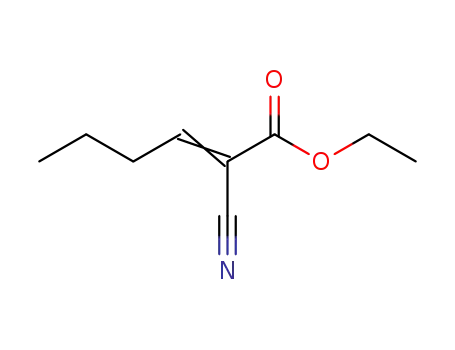 Molecular Structure of 118745-25-8 (2-Hexenoic acid, 2-cyano-, ethyl ester, (E)-)