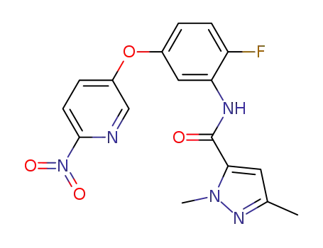 Molecular Structure of 1092394-02-9 (N-{2-fluoro-5-[(6-nitropyridin-3-yl)oxy]phenyl}-1,3-dimethyl-1H-pyrazole-5-carboxamide)