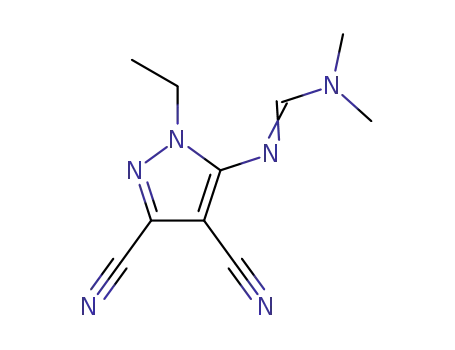 Molecular Structure of 90167-36-5 (Methanimidamide,
N'-(3,4-dicyano-1-ethyl-1H-pyrazol-5-yl)-N,N-dimethyl-)