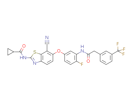 TAK-632;N-(7-cyano-6-(4-fluoro-3-(2-(3-(trifluoromethyl)phenyl)acetamido)phenoxy)benzo[d]thiazol-2-yl)cyclopropanecarboxamide