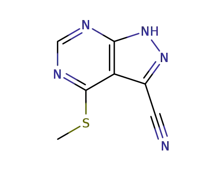 Molecular Structure of 80117-79-9 (1H-Pyrazolo[3,4-d]pyrimidine-3-carbonitrile, 4-(methylthio)-)