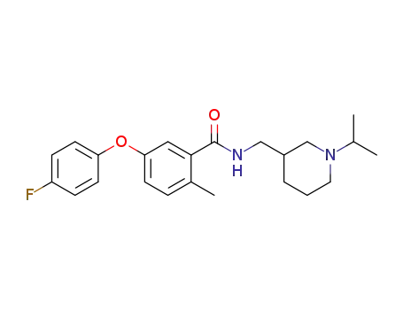 Molecular Structure of 1336909-99-9 (5-(4-fluorophenoxy)-N-(1-isopropylpiperidin-3-ylmethyl)-2-methyl-benzamide)