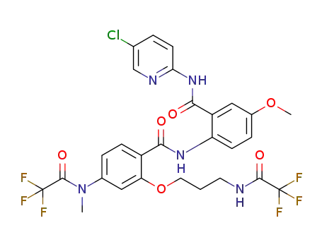 Molecular Structure of 1333127-18-6 (N-(5-chloropyridine-2-yl)-2-[4-(trifluoroacetyl(methyl)amino)-2-(3-(trifluoroacetylamino)propoxy)phenylcarbonylamino]-5-methoxybenzamide)
