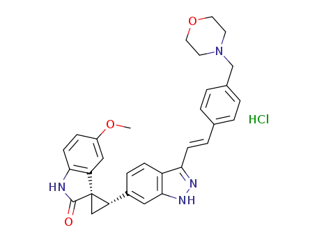 (1R,2S)-5'-methoxy-2-(3-(4-(morpholinomethyl)styryl)-1H-indazol-6-yl)spiro[cyclopropane-1,3'-indolin]-2'-one hydrochloride