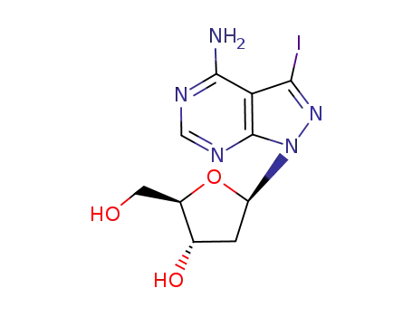Molecular Structure of 187479-00-1 ((2R,3S,5R)-5-(4-amino-3-iodo-1H-pyrazolo[3,4-d]pyrimidin-1-yl)-2-(hydroxymethyl)tetrahydrofuran-3-ol)