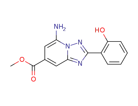 Molecular Structure of 437703-69-0 ([1,2,4]Triazolo[1,5-a]pyridine-7-carboxylic acid,
5-amino-2-(2-hydroxyphenyl)-, methyl ester)