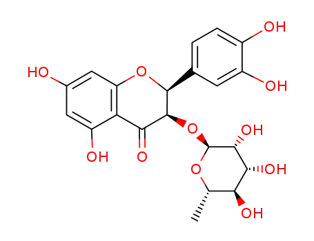 Molecular Structure of 54141-72-9 (2-(3,4-dihydroxyphenyl)-5,7-dihydroxy-3-(3,4,5-trihydroxy-6-methyl-oxa n-2-yl)oxy-chroman-4-one)