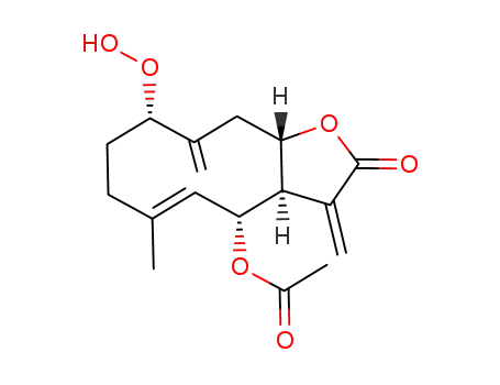Acetic acid (E)-(3aR,4R,9S,11aS)-9-hydroperoxy-6-methyl-3,10-dimethylene-2-oxo-2,3,3a,4,7,8,9,10,11,11a-decahydro-cyclodeca[b]furan-4-yl ester