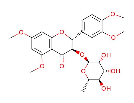 Molecular Structure of 122147-54-0 ((2<i>R</i>)-2<i>r</i>-(3,4-dimethoxy-phenyl)-5,7-dimethoxy-3<i>t</i>-α-L-rhamnopyranosyloxy-chroman-4-one)