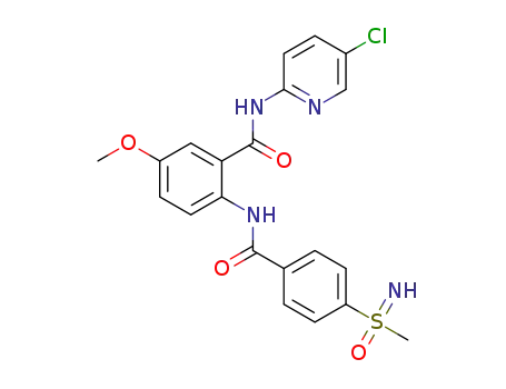 Molecular Structure of 1147095-60-0 (S-[4-(N-{2-[N-(5-chloro(2-pyridyl))carbamoyl]-4-methoxyphenyl}carbamoyl)phenyl]-S-methyl sulfoximide)