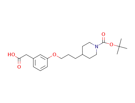 Molecular Structure of 692890-13-4 (1-Piperidinecarboxylic acid, 4-[3-[3-(carboxymethyl)phenoxy]propyl]-,
1-(1,1-dimethylethyl) ester)