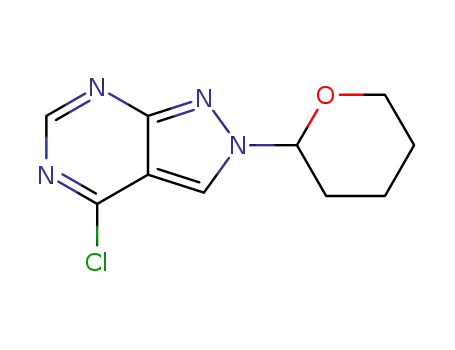Molecular Structure of 847448-60-6 (2H-Pyrazolo[3,4-d]pyrimidine, 4-chloro-2-(tetrahydro-2H-pyran-2-yl)-)