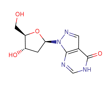 Molecular Structure of 95087-12-0 (1-(2-deoxy-β-D-erythro-pentofuranosyl)-1,5-dihydro-4H-pyrazolo<3,4-d>pyrimidine-4-one)