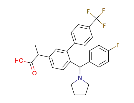 Molecular Structure of 1257396-90-9 (2-{6-[(4-fluorophenyl)(pyrrolidin-1-yl)methyl]-4'-(trifluoromethyl)biphenyl-3-yl}propanoic acid)