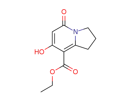 Molecular Structure of 72130-68-8 (Ethyl 7-hydroxy-5-oxo-1,2,3,5-tetrahydroindolizine-8-carboxylate)