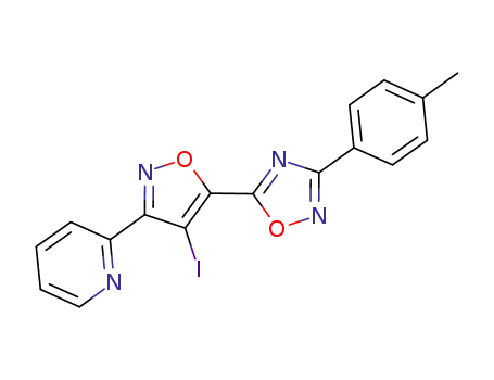 Molecular Structure of 1236144-62-9 (5-(4-iodo-3-(pyridin-2-yl)isoxazol-5-yl)-3-p-tolyl-1,2,4-oxadiazole)
