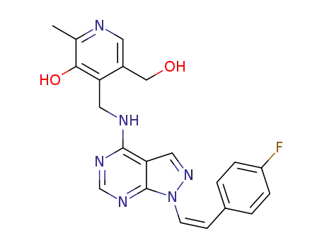 Molecular Structure of 1451010-34-6 ((Z)-4-((1-(4-fluorostyryl)-1H-pyrazolo[3,4-d]pyrimidin-4-ylamino)methyl)-5-(hydroxymethyl)-2-methylpyridin-3-ol)