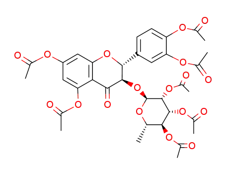 Molecular Structure of 121707-94-6 ((2<i>R</i>)-5,7-diacetoxy-2<i>r</i>-(3,4-diacetoxy-phenyl)-3<i>t</i>-(tri-<i>O</i>-acetyl-α-L-rhamnopyranosyloxy)-chroman-4-one)