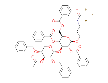 Molecular Structure of 1000780-45-9 (3-(trifluoroacetamido)propyl 3-O-acetyl-2,4-di-O-benzyl-α-D-xylopyranosyl-(1->3)-2,4,6-tri-O-benzoyl-β-D-glucopyranoside)