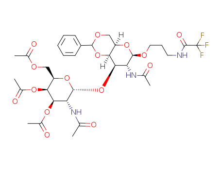3-trifluoroacetamidopropyl 2-acetamido-3-O-(2-acetamido-3,4,6-tri-O-acetyl-2-deoxy-α-D-glactopyranosyl)-4,6-O-benzylidene-2-deoxy-β-D-galactopyranoside