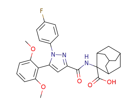 Molecular Structure of 1612148-60-3 (2-({[5-(2,6-dimethoxyphenyl)-1-(4-fluorophenyl)-1H-pyrazol-3-yl]carbonyl}amino)tricycle-[3.3.1.13,7]decane-2-carboxylic acid)