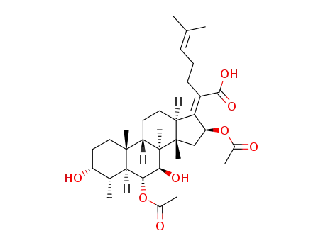 Molecular Structure of 13258-72-5 (29-Nordammara-17(20),24-dien-21-oic acid,6,16-bis(acetyloxy)-3,7-dihydroxy-,(3R,- 4R,6R,7â,8R,9â,13R,14â,16â,17Z)- )