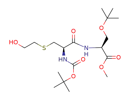 Molecular Structure of 1346422-43-2 ((S)-methyl 3-(tert-butoxy)-2-((R)-2-((tert-butoxycarbonyl)amino)-3-((2-hydroxyethyl)thio)propanamido)propanoate)