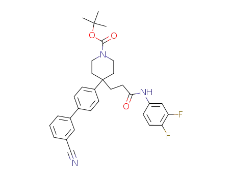 Molecular Structure of 538323-78-3 (4-(3'-cyano-biphenyl-4-yl)-4-[2-(3,4-difluoro-phenylcarbamoyl)-ethyl]-piperidine-1-carboxylic acid <i>tert</i>-butyl ester)
