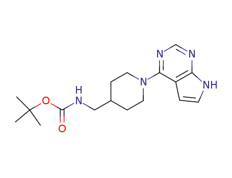 Molecular Structure of 885594-86-5 (Carbamic acid,
[[1-(1H-pyrrolo[2,3-d]pyrimidin-4-yl)-4-piperidinyl]methyl]-,
1,1-dimethylethyl ester)