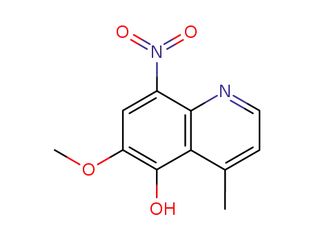 Molecular Structure of 81358-81-8 (5-Quinolinol, 6-methoxy-4-methyl-8-nitro-)