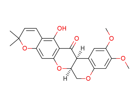 Molecular Structure of 82-11-1 ((6aS,14aS)-13-hydroxy-2,3-dimethoxy-10,10-dimethyl-6a,14a-dihydro-10H-chromeno[3,4-b]pyrano[3,2-g]chromen-14(6H)-one)