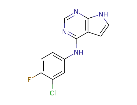 Molecular Structure of 346600-33-7 ((3-chloro-4-fluoro-phenyl)-(7H-pyrrolo[2,3-d]pyrimidin-4-yl)-amine)