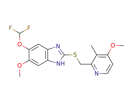 Molecular Structure of 97963-58-1 (1H-Benzimidazole,
5-(difluoromethoxy)-6-methoxy-2-[[(4-methoxy-3-methyl-2-pyridinyl)meth
yl]thio]-)