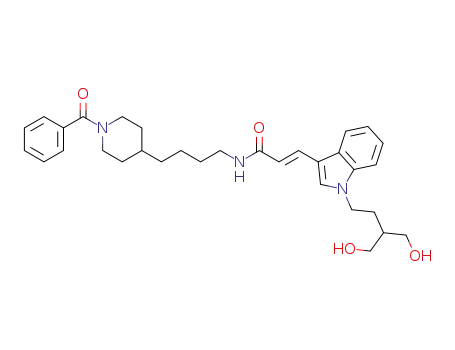 Molecular Structure of 1296137-06-8 ((E)-N-(4-(1-benzoylpiperidin-4-yl)butyl)-3-(1-(4-hydroxy-3-(hydroxymethyl)butyl)-1H-indol-3-yl)acrylamide)