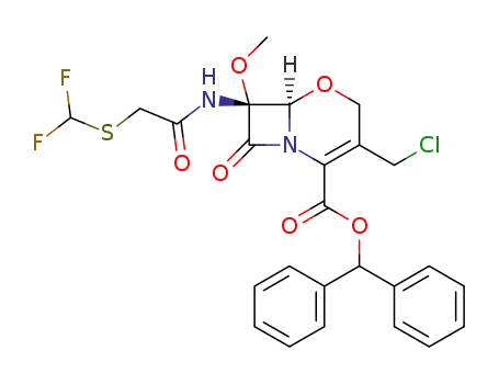 Molecular Structure of 134237-56-2 ((6R,7R)-benzhydryl (7-(2-difluoromethylthio)acetamido)-3-(chloromethyl)-7-methoxy-8-oxo-5-oxa-1-aza-bicyclo[4,2,0]oct-2-ene-2-carboxylate)