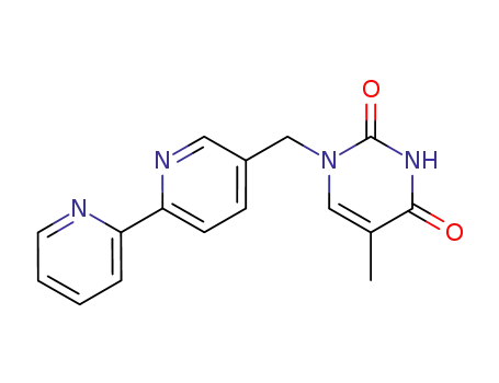 Molecular Structure of 175885-51-5 (2,4(1H,3H)-Pyrimidinedione, 1-([2,2'-bipyridin]-5-ylmethyl)-5-methyl-)