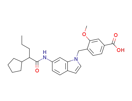 Molecular Structure of 104448-04-6 (4-[6-(2-Cyclopentyl-pentanoylamino)-indol-1-ylmethyl]-3-methoxy-benzoic acid)