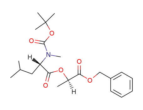 Molecular Structure of 153052-68-7 (L-Leucine, N-[(1,1-dimethylethoxy)carbonyl]-N-methyl-,
(1R)-1-methyl-2-oxo-2-(phenylmethoxy)ethyl ester)