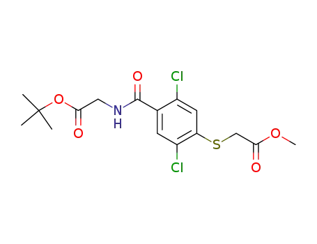Molecular Structure of 208512-58-7 ((2,5-dichloro-4-methoxycarbonylmethylsulfanyl-benzoylamino)-acetic acid <i>tert</i>-butyl ester)