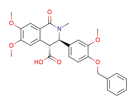 Molecular Structure of 102349-15-5 ((3R,4R)-3-(4-Benzyloxy-3-methoxy-phenyl)-6,7-dimethoxy-2-methyl-1-oxo-1,2,3,4-tetrahydro-isoquinoline-4-carboxylic acid)