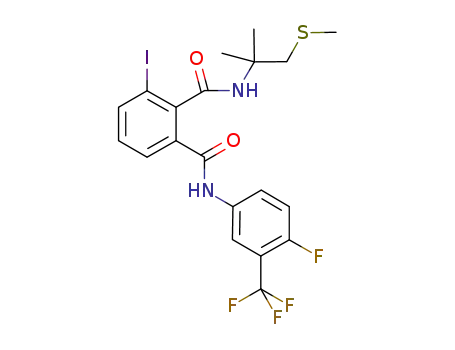 Molecular Structure of 1253787-09-5 (N<sub>2</sub>-[1,1-dimethyl-2-(methylthio)ethyl]-3-iodo-N<sub>1</sub>-[4-fluoro-3-(trifluoromethyl)phenyl]-1,2-benzenedicarboxamide)